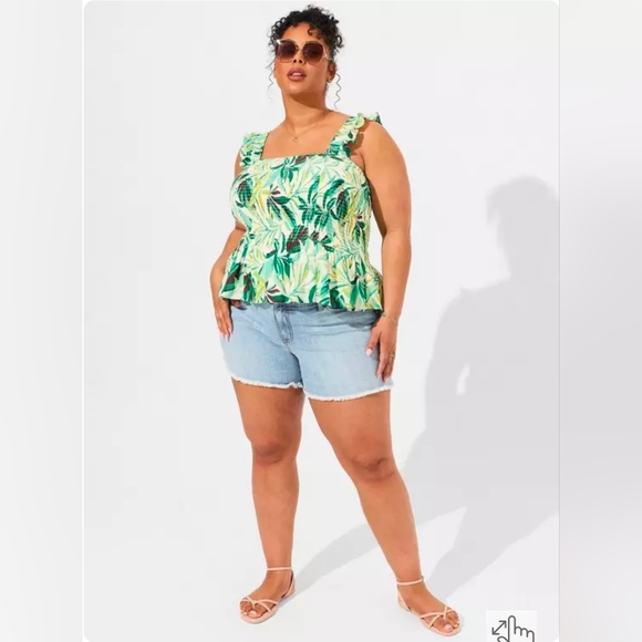 Torrid Peplum Washable Crinkle Gauze Smocked Tank Top 2X - Picture 4 of 10